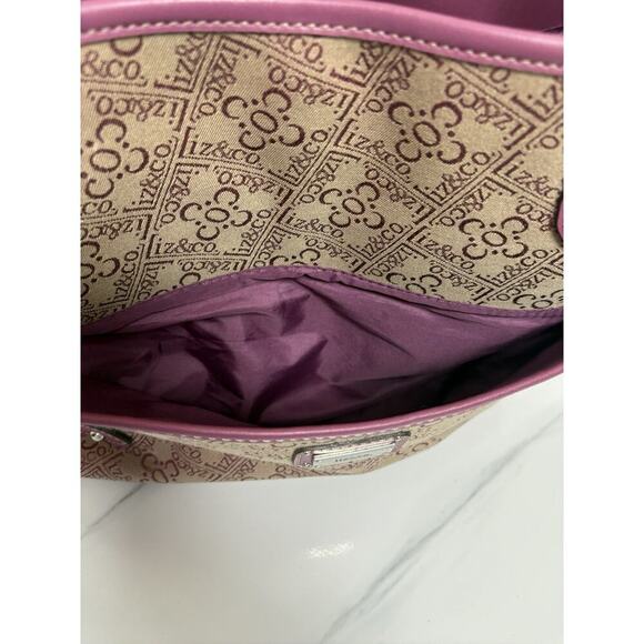 Liz & Co. Purple Logo Shoulder Bag Tote Purse Double Handle Zipper Compartments. - Picture 10 of 12